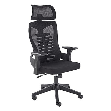 Scaun birou ergonomic HM Polon, mesh, mecanism inclinare, baza polipropilena, suport lombar, tetiera, 100 kg, negru [0]