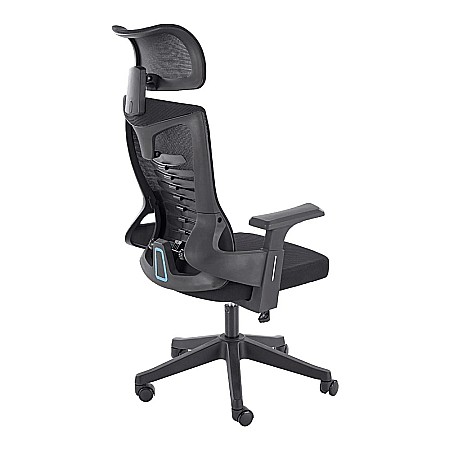 Scaun birou ergonomic HM Polon, mesh, mecanism inclinare, baza polipropilena, suport lombar, tetiera, 100 kg, negru [3]