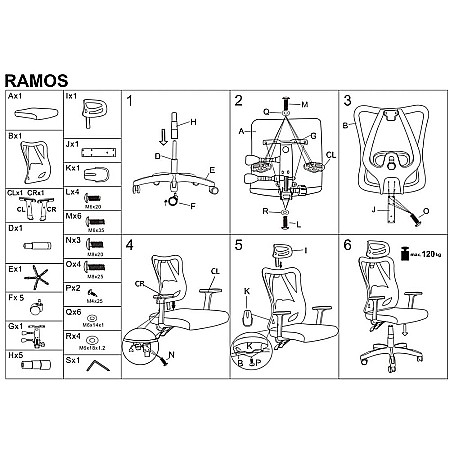 Scaun birou ergonomic HM Ramos, mesh, mecanism multiblock, baza polipropilena, suport lombar reglabil, cotiere ajustabile, 120 kg, negru [10]