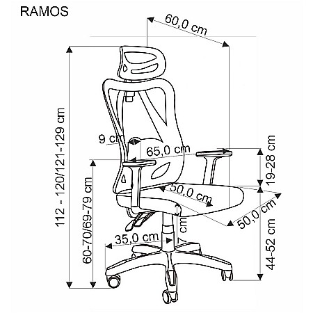 Scaun birou ergonomic HM Ramos, mesh, mecanism multiblock, baza polipropilena, suport lombar reglabil, cotiere ajustabile, 120 kg, negru [11]