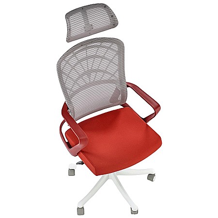 Scaun birou ergonomic HM Vesuvio 2, mesh, mecanism balans, baza polipropilena, suport lombar, tetiera reglabila, 120 kg, rosu scortisoara/gri/alb [2]