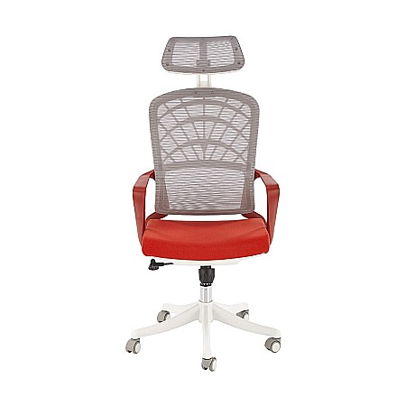 Scaun birou ergonomic HM Vesuvio 2, mesh, mecanism balans, baza polipropilena, suport lombar, tetiera reglabila, 120 kg, rosu scortisoara/gri/alb [3]