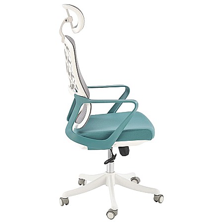 Scaun birou ergonomic HM Vesuvio 2, mesh, mecanism balans, baza polipropilena, suport lombar, tetiera reglabila, 120 kg, turcoaz/gri/alb [1]