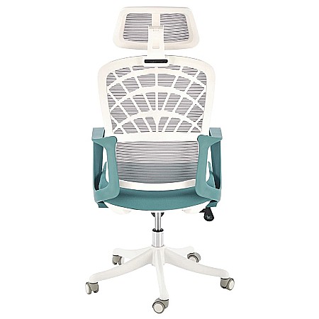 Scaun birou ergonomic HM Vesuvio 2, mesh, mecanism balans, baza polipropilena, suport lombar, tetiera reglabila, 120 kg, turcoaz/gri/alb [2]