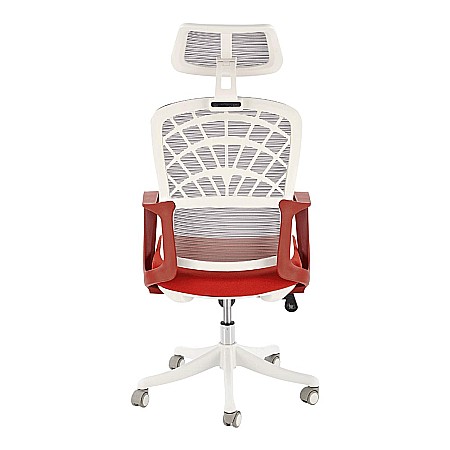Scaun birou ergonomic HM Vesuvio 2, mesh, mecanism balans, baza polipropilena, suport lombar, tetiera reglabila, 120 kg, rosu scortisoara/gri/alb [4]