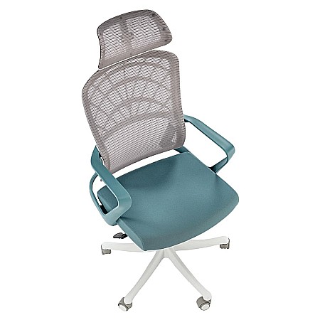 Scaun birou ergonomic HM Vesuvio 2, mesh, mecanism balans, baza polipropilena, suport lombar, tetiera reglabila, 120 kg, turcoaz/gri/alb [5]