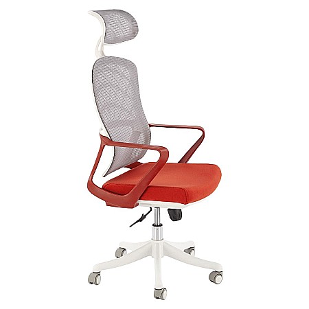Scaune ergonomice - Scaun birou ergonomic HM Vesuvio 2, mesh, mecanism balans, baza polipropilena, suport lombar, tetiera reglabila, 120 kg, rosu scortisoara/gri/alb