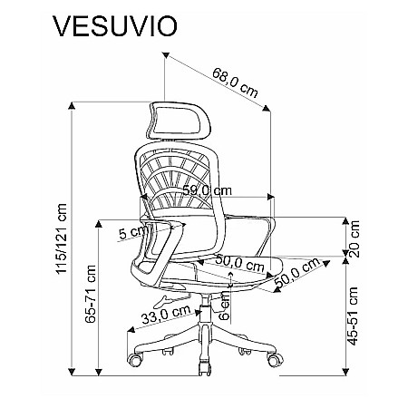 Scaun birou ergonomic HM Vesuvio, mesh, mecanism balans, baza polipropilena, suport lombar, tetiera ajustabila,120 kg, negru [11]