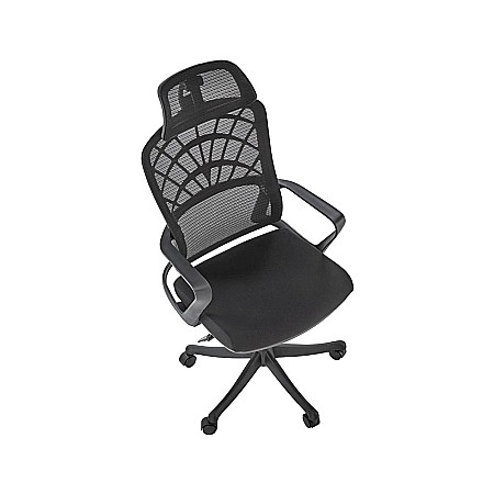 Scaun birou ergonomic HM Vesuvio, mesh, mecanism balans, baza polipropilena, suport lombar, tetiera ajustabila,120 kg, negru [4]
