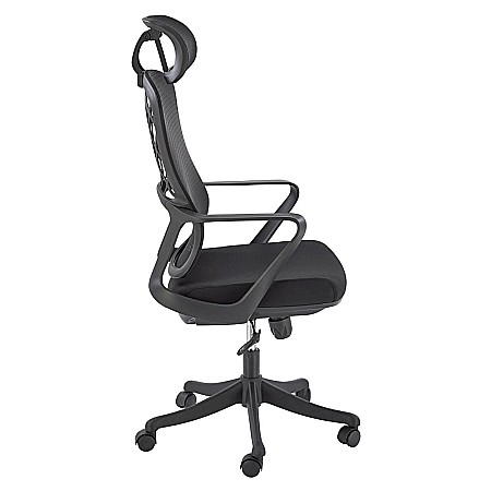 Scaun birou ergonomic HM Vesuvio, mesh, mecanism balans, baza polipropilena, suport lombar, tetiera ajustabila,120 kg, negru [2]