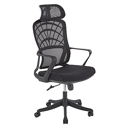 Scaune ergonomice - Scaun birou ergonomic HM Vesuvio, mesh, mecanism balans, baza polipropilena, suport lombar, tetiera ajustabila,120 kg, negru