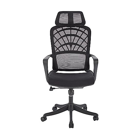 Scaun birou ergonomic HM Vesuvio, mesh, mecanism balans, baza polipropilena, suport lombar, tetiera ajustabila,120 kg, negru [5]