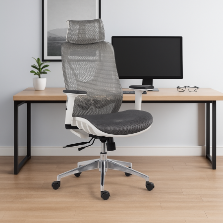 Scaune birou - Scaun birou ergonomic multifunctional SYYT 9503, mesh, mecanism multiblock, tetiera reglabila 2D, 120 kg, gri