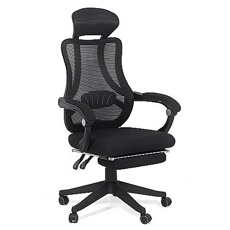 Scaune ergonomice - Scaun birou ergonomic OFF 927, mesh, recliner, suport picioare retractabil, 100 kg, negru