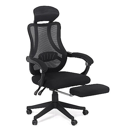 Scaun birou ergonomic OFF 927, mesh, recliner, suport picioare retractabil, 100 kg, negru [2]