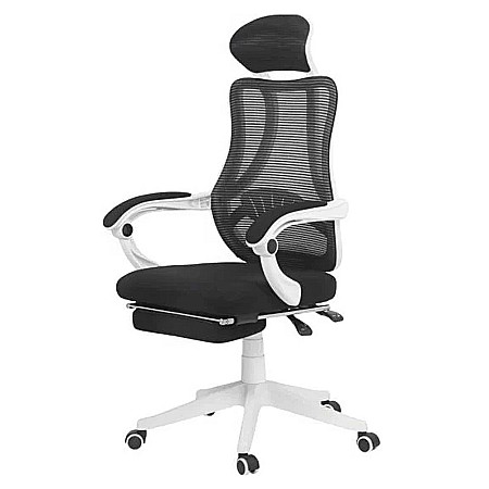 Scaune cu mesh - Scaun birou ergonomic OFF 927, mesh, suport picioare ajustabil, functie recliner, suport lombar, tetiera detasabila, 100 kg, alb