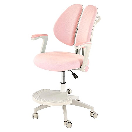 Scaune birou copii - Scaun birou ergonomic pentru copii HM Panco, ajustabil pe inaltime si adancime, mesh, suport pentru picioare, roz