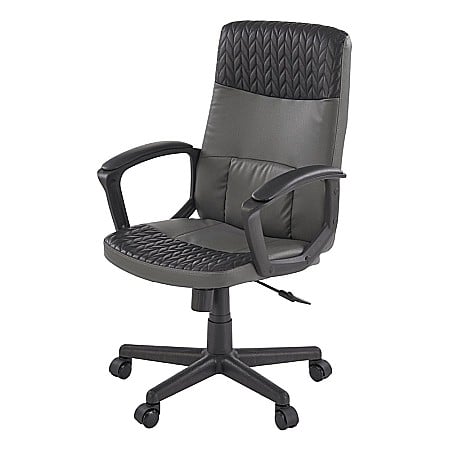Produse - Scaun birou HM Bjorn, piele ecologica, mecanism balans, suport lombar, cotiere tapitate, 90 kg, gri/negru