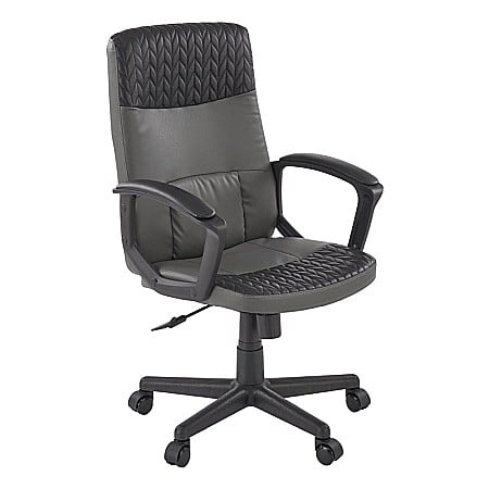 Scaun birou HM Bjorn, piele ecologica, mecanism balans, suport lombar, cotiere tapitate, 90 kg, gri/negru [1]