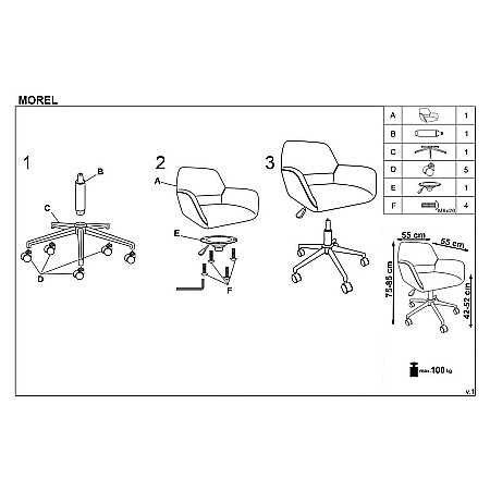 Scaun birou HM Morel, cadru cromat, tapiterie stofa, rotativ, mecanism de balans, 100 kg, gri [1]