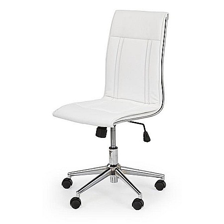 Scaun birou HM Porto, piele ecologica, baza cromata, inaltime ajustabila, rotativ, 90 kg, alb [1]