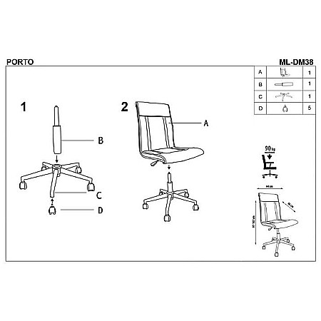 Scaun birou HM Porto, piele ecologica, baza cromata, inaltime ajustabila, rotativ, 90 kg, alb [4]