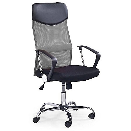 Scaune ergonomice - Scaun birou HM Vire, Mesh, Ergonomic, Cadru Metal, Tetiera cu piele ecologica, Inaltime ajustabila, Mecanism balansare, 100 Kg, Gri