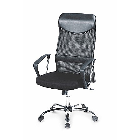 Scaun birou HM Vire, Mesh, Ergonomic, Cadru Metal, Tetiera cu piele ecologica, Inaltime ajustabila, Mecanism balansare, 100 Kg, Negru [1]