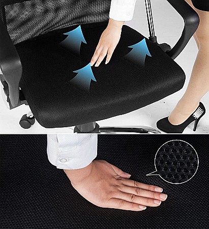 Scaun birou HM Vire, Mesh, Ergonomic, Cadru Metal, Tetiera cu piele ecologica, Inaltime ajustabila, Mecanism balansare, 100 Kg, Negru [5]