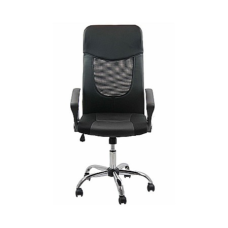 Scaun birou OFF 906, ergonomic, mesh, piele ecologica, cadru cromat, mecanism de balans, 110 kg, negru [2]