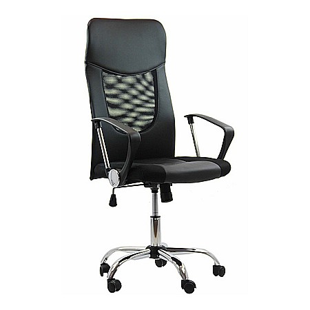Scaune cu mesh - Scaun birou OFF 906, ergonomic, mesh, piele ecologica, cadru cromat, mecanism de balans, 110 kg, negru