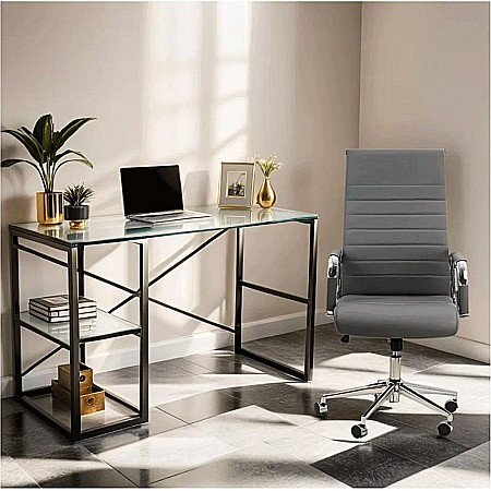 Scaun birou OFF 937, operativ, piele ecologica, ergonomic, baza cromata, inaltime reglabila, 110 kg [3]