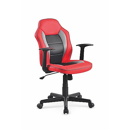 Scaun birou pentru copii HM Nemo, Ergonomic, Cadru Polipropilena, Piele ecologica cu insertii de Mesh, Inaltime ajustabila, Mecanism balansare, 110 Kg, Rosu/Negru [0]