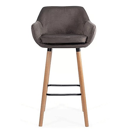 Scaun de bar ABS 1271, cu spatar, catifea, suport picioare, cadru lemn, fix, 110 kg [4]