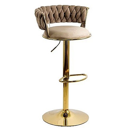 Scaune bar - Scaun de bar ABS118, catifea, suport picioare, metal cromat auriu, rotatie 360 grade, 100 kg