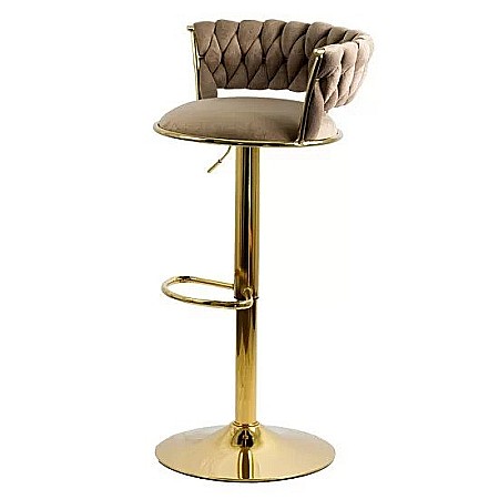 Scaun de bar ABS118, catifea, suport picioare, metal cromat auriu, rotatie 360 grade, 100 kg [2]