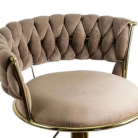 Scaun de bar ABS118, catifea, suport picioare, metal cromat auriu, rotatie 360 grade, 100 kg [4]