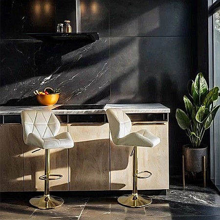 Scaun de bar ABS148, catifea, suport picioare, metal cromat auriu, inaltime reglabila, 100 kg [3]