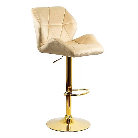 Scaune bar - Scaun de bar ABS148, catifea, suport picioare, metal cromat auriu, inaltime reglabila, 100 kg