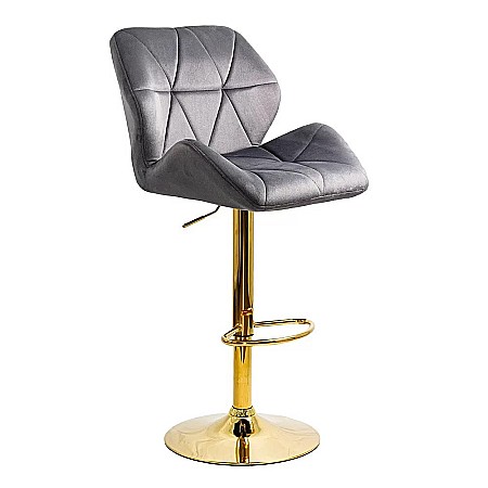 Scaun de bar ABS148, catifea, suport picioare, metal cromat auriu, inaltime reglabila, 100 kg [1]