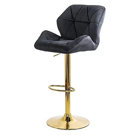 Scaune bar - Scaun de bar ABS148, catifea, suport picioare, metal cromat auriu, inaltime reglabila, 100 kg