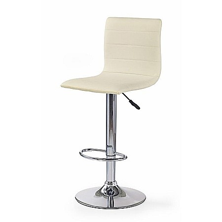 Scaun de bar HM H21, Piele ecologica, Cadru cromat, Inaltime ajustabila, Rotativ, 90 kg, 115x40x42cm, Crem [1]