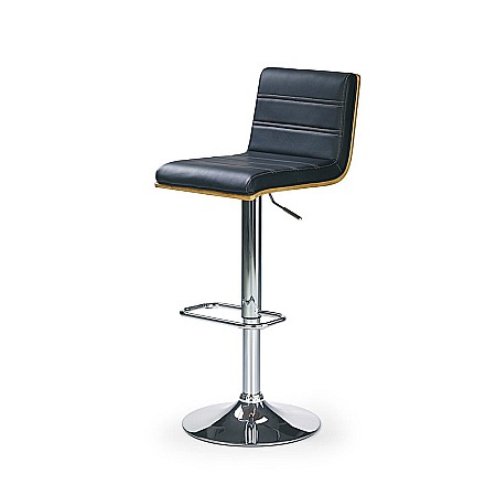 Scaun de bar HM H31, Piele ecologica, Baza cromata, Inaltime ajustabila, Rotativ, Suport picioare, 90 kg, Negru [1]