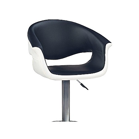 Scaun de bar HM H46, Piele ecologica, Rotativ, Inaltime ajustabila, Cu spatar, Inaltime ajustabila, 90 kg, 115x60x46 cm, Alb/Negru [2]