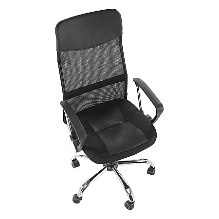Scaun de birou ergonomic HM Nuble, Mesh, Cadru Metalic, Sezut piele ecologica, Inaltime ajustabila, Mecanism balansare,100 Kg, Negru [3]