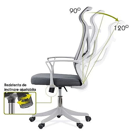 Scaun de birou ergonomic OFF 431, mesh, suport lombar, mecanism de inclinare, roti gumate, cadru polipropilena, 100 kg [4]