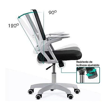 Scaun de birou ergonomic OFF 6261, mesh, cotiere rabatabile, inaltime reglabila, baza polipropilena, 80 kg [2]