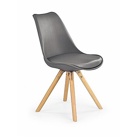 Scaun de bucatarie si living din polipropilena, HM K201, ergonomic, baza lemn masiv, tapiterie cu piele ecologica, 100 kg, Gri inchis