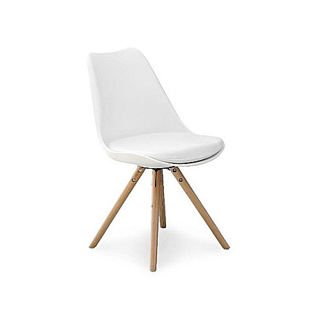 Mobilier bucatarie - Scaun de bucatarie si living din polipropilena, HM K201, ergonomic, baza lemn masiv, tapiterie cu piele ecologica, 100 kg, alb
