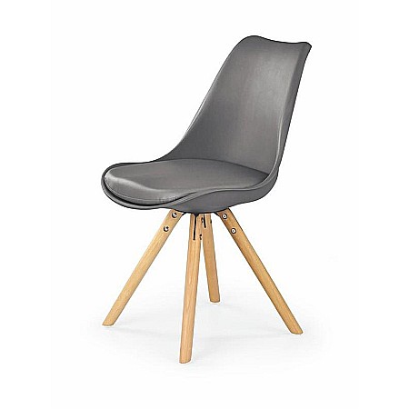 Scaun de bucatarie si living din polipropilena, HM K201, ergonomic, baza lemn masiv, tapiterie cu piele ecologica, 100 kg, Gri inchis [1]
